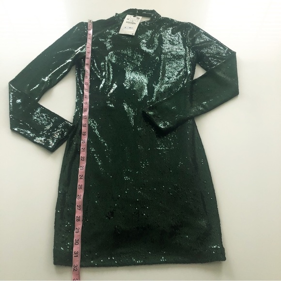 Zara Green Sequin Metallic Long Sleeve Sequin Mini Dress Size M NWT Holiday/NYE - Picture 8 of 15